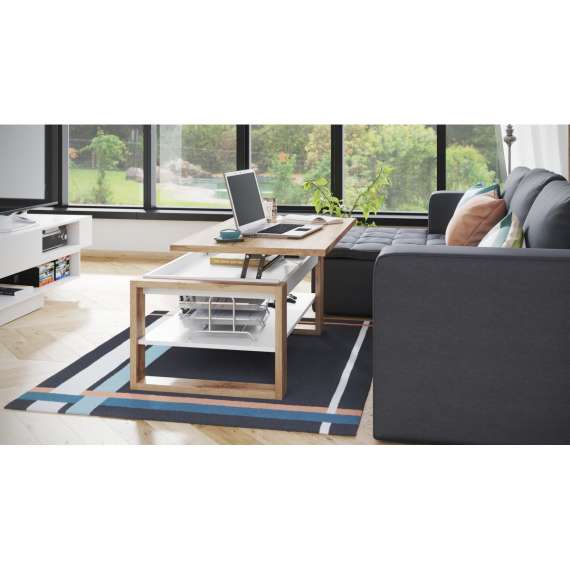 Sofabord Alvin 110 cm - Eik - Hvit - hev og senk stuebord