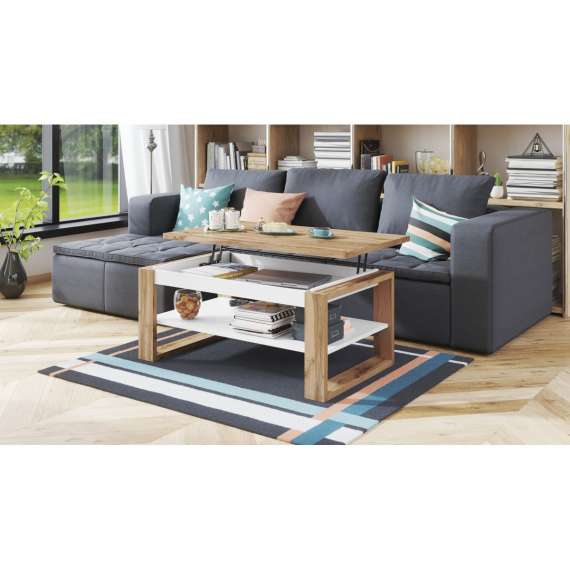 Sofabord Alvin 110 cm - Eik - Hvit - hev og senk stuebord