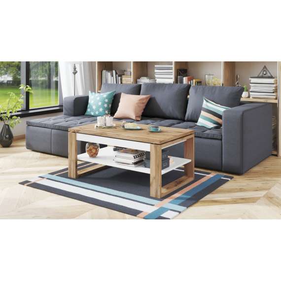 Sofabord Alvin 110 cm - Eik - Hvit - hev og senk stuebord