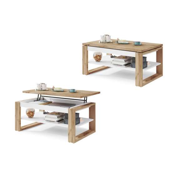 Sofabord Alvin 110 cm - Eik - Hvit - hev og senk stuebord