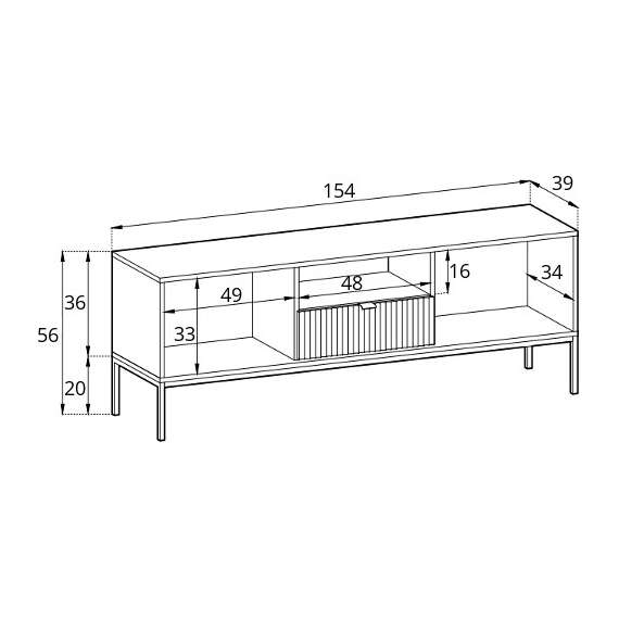Tv-benk Nova 154x56 cm - Hvit matt - Spiler - metallben
