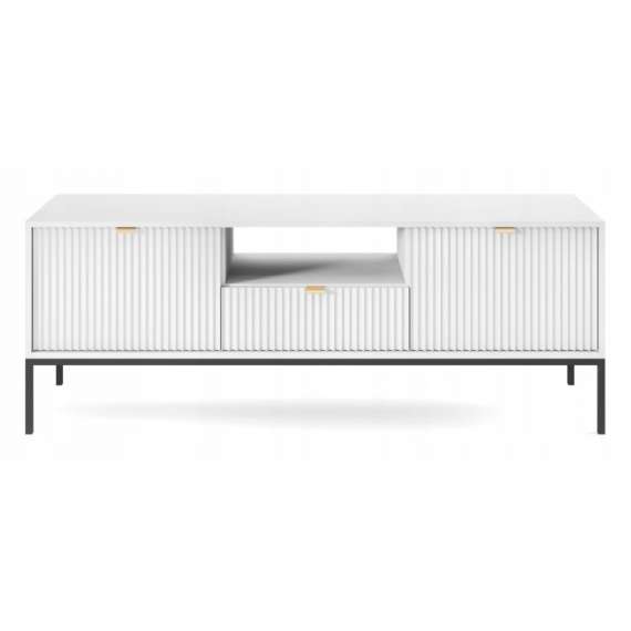 Tv-benk Nova 154x56 cm - Hvit matt - Spiler - metallben