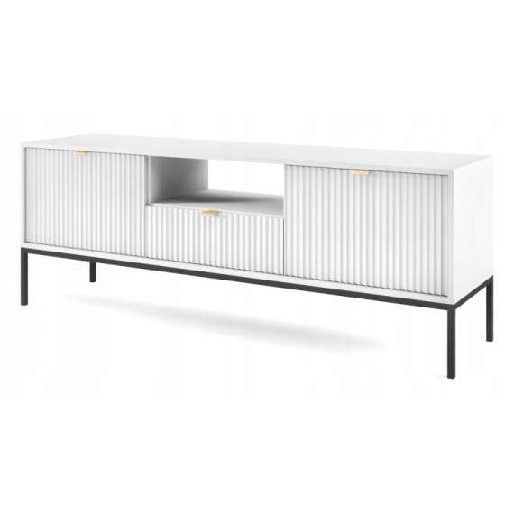 Tv-benk Nova 154x56 cm - Hvit matt - Spiler - metallben