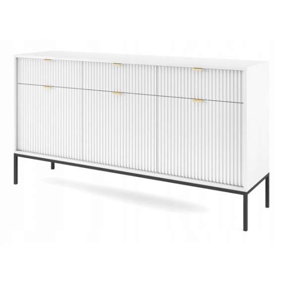 Skjenk Nova 154x83 cm - Hvit matt - Spiler - 3 dører - 3 skuffer