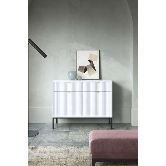 Skjenk Nova 104x83 cm - Hvit matt - Spiler - 2 dører - 2 skuffer