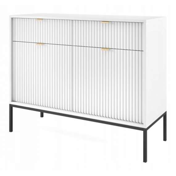 Skjenk Nova 104x83 cm - Hvit matt - Spiler - 2 dører - 2 skuffer