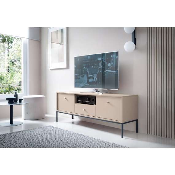 TV-benk Mono 154x56 cm - Beige - 1 skuff - 2 dører