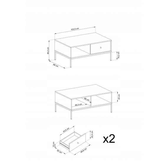 Sofabord Mono 104x46 cm - Beige - 2 skuffer