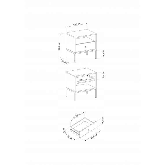 Nattbord Mono 54x46 cm - Beige - 1 skuff