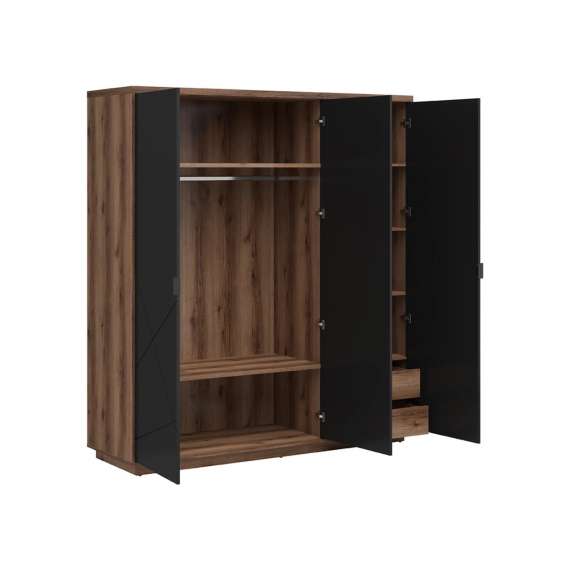 Garderobeskap Forn 180x201 cm - eik delano -  svart matt - 3 dører