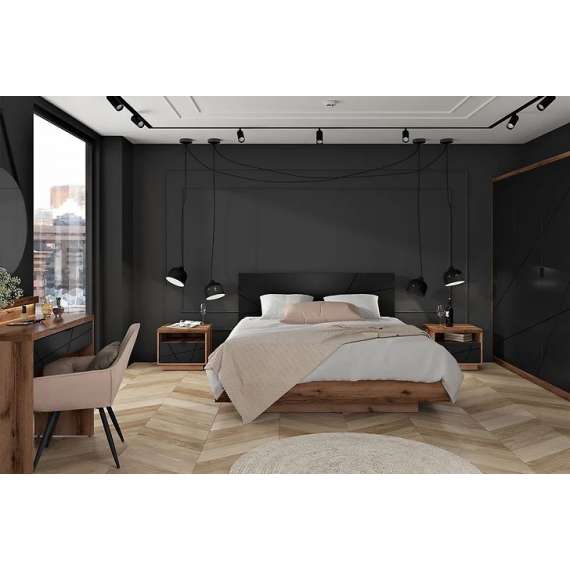 Garderobeskap Forn 180x201 cm - eik delano -  svart matt - 3 dører