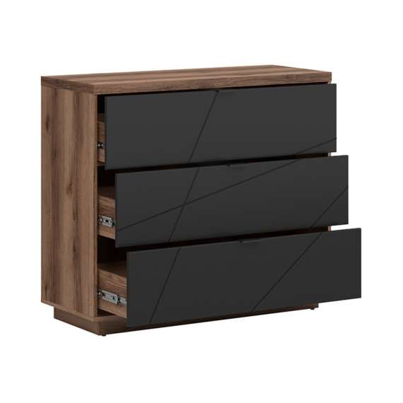 Kommode Forn 106x93 cm - eik delano - svart matt - 3 skuffer