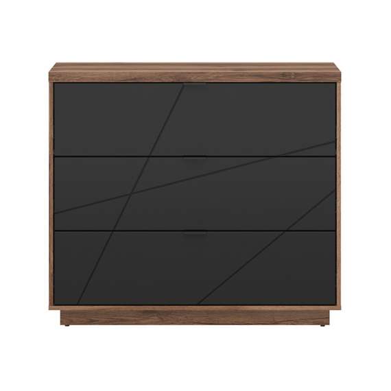 Kommode Forn 106x93 cm - eik delano - svart matt - 3 skuffer