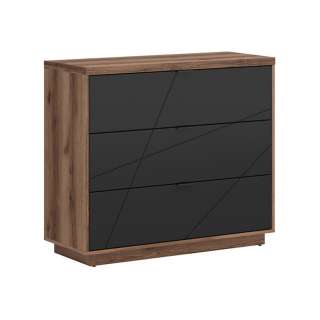 Kommode Forn 106x93 cm - eik delano - svart matt - 3 skuffer