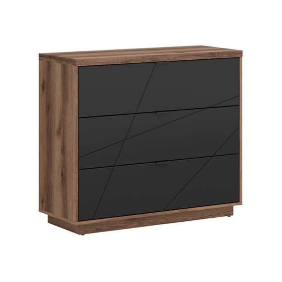 Kommode Forn 106x93 cm - eik delano - svart matt - 3 skuffer
