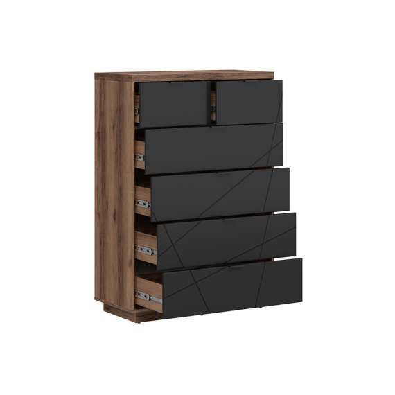 Kommode Forn 90x131 cm - Svart matt - 6 skuffer