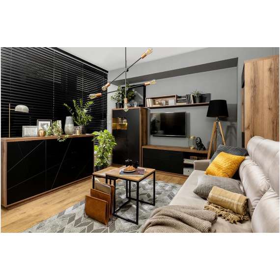 Kommode Forn 90x131 cm - Svart matt - 6 skuffer