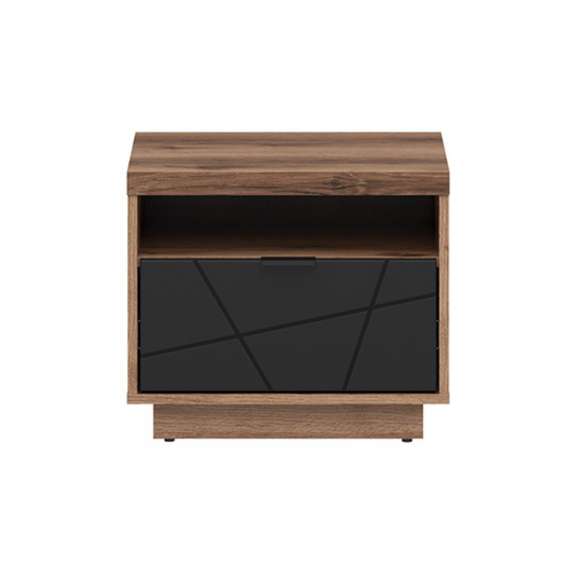 Nattbord Forn 50x43 cm - eik delano - svart matt - 1 skuff