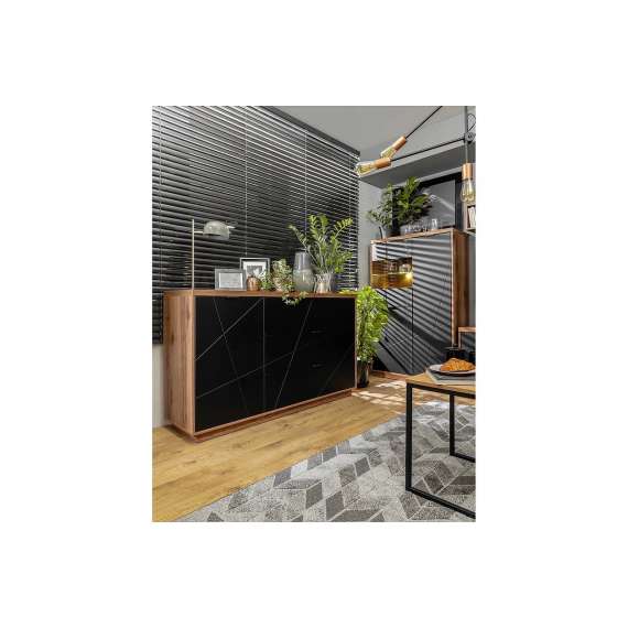 Sofabord Forn 90 cm - eik delano - svart matt - 1 skuff