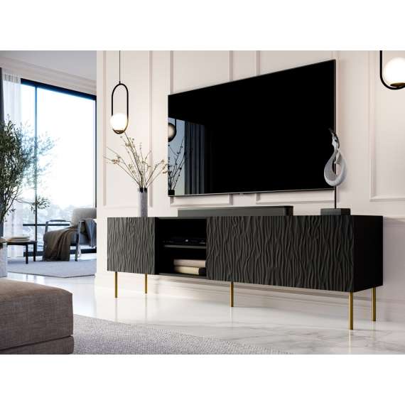 Tv-benk Jung 190x59 cm - Freste fronter - Svart matt - med ben