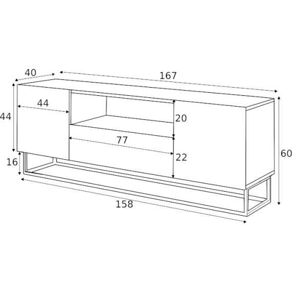 Tv-benk Ash 167x60 cm - Metallramme - 2 dører