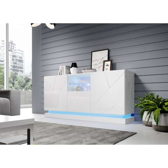 Skjenk Qiu 150x75 cm - Hvit høyglans