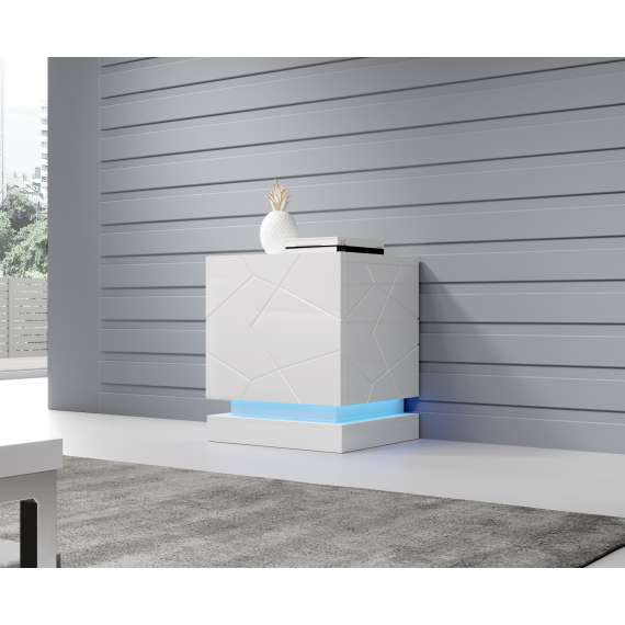 Nattbord Qiu 46x53 cm - Hvit høyglans - komplett 2 stk