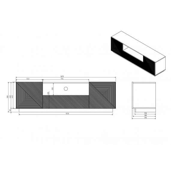 Tv-benk Ash 167x50 cm - Freste fronter - 2 dører