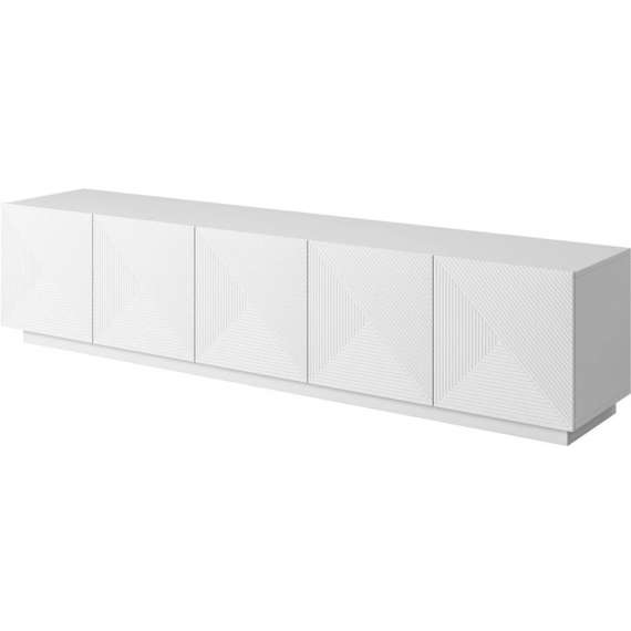 Tv-benk Ash 200x46 cm - 5 dører - Hvit matt - med riller