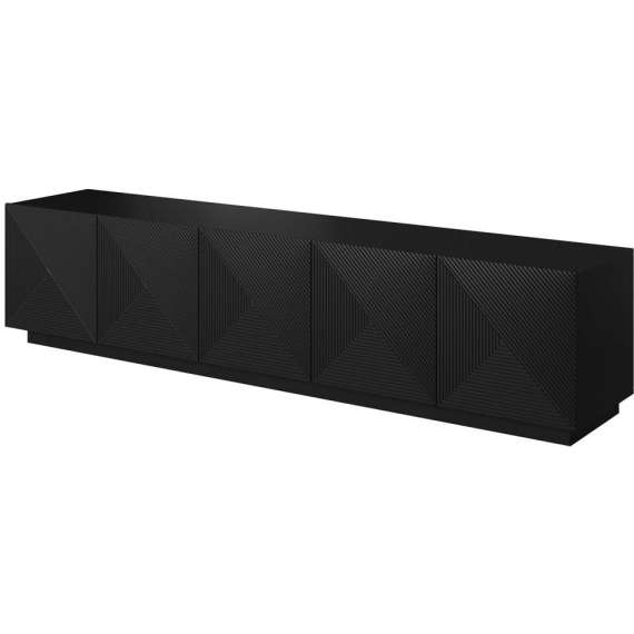 Tv-benk Ash 200x46 cm - 5 dører - Svart matt - med riller