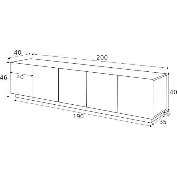 Tv-benk Ash 200x46 cm - 5 dører - med riller