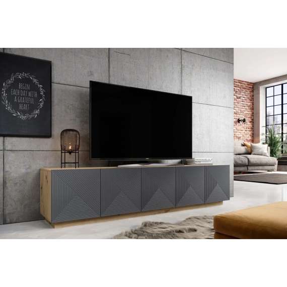Tv-benk Ash 200x46 cm - 5 dører - med riller