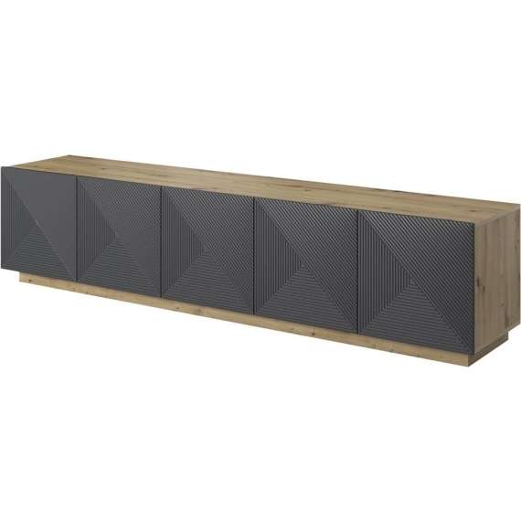 Tv-benk Ash 200x46 cm - 5 dører - med riller