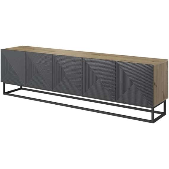 Tv-benk Ash 200x56 cm - 5 dører - med metallramme