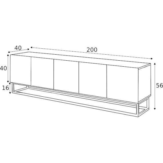 Tv-benk Ash 200x56 cm - 5 dører - med metallramme