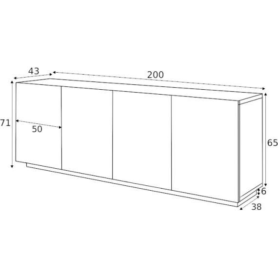 Skjenk Ash 200x71 cm - 4 dører - Svart matt