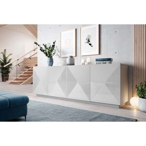 Skjenk Ash 200x71 cm - 4 dører - Hvit matt