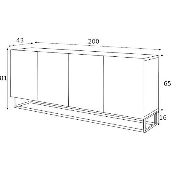 Skjenk Ash 200x81 cm - 4 dører - Metallramme