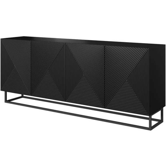 Skjenk Ash 200x81 cm - 4 dører - Metallramme - Svart matt