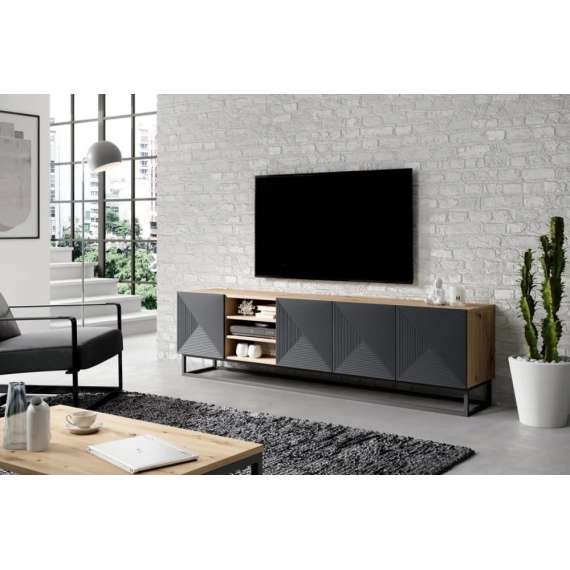 Tv-benk Ash 200x56 cm - 4 dører - med hyller
