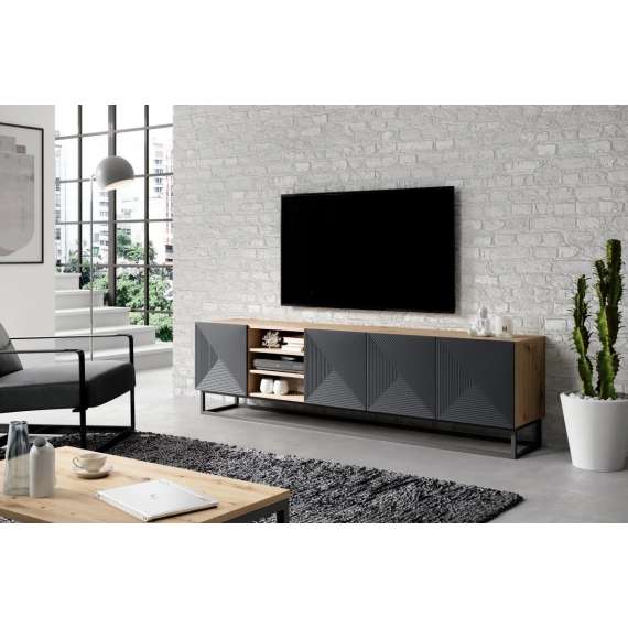 Tv-benk Ash 200x56 cm - 4 dører - med hyller