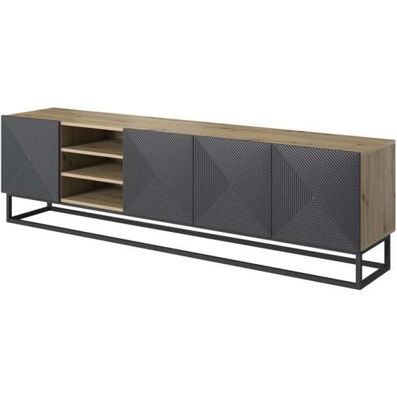 Tv-benk Ash 200x56 cm - 4 dører - med hyller