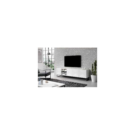 Tv-benk Ash 200x56 cm - 4 dører - med hyller - Hvit matt