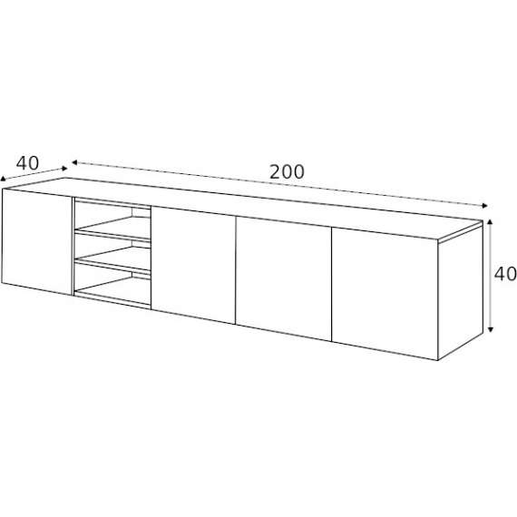 Tv-benk Ash 200x40 cm - Vegghengt - med hyller
