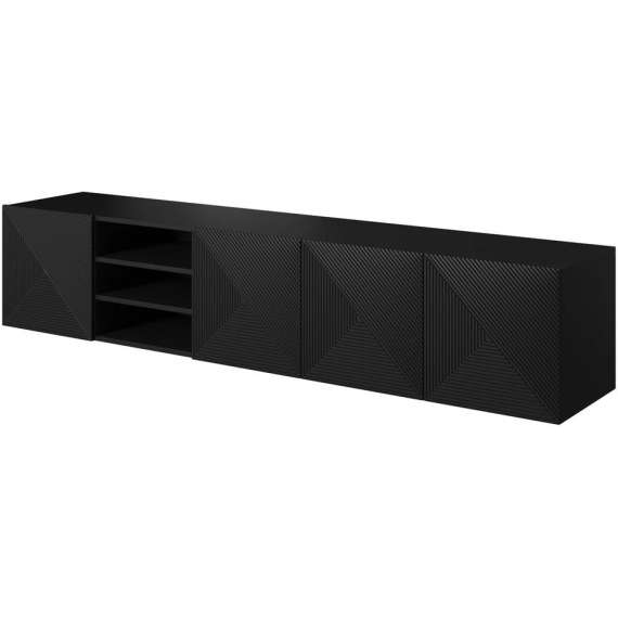 Tv-benk Ash 200x40 cm - Vegghengt - med hyller - Svart matt