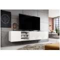 Tv-benk Ash 200x40 cm - Vegghengt - med hyller - Hvit matt