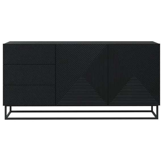 Skjenk Ash 167x81 cm - 2 dører - 3 skuffer - Svart matt