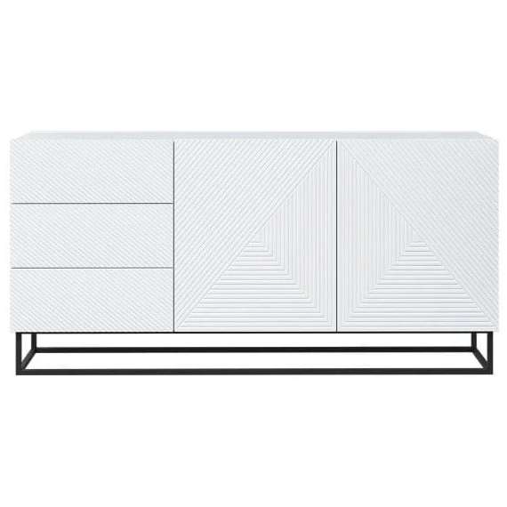 Skjenk Ash 167x81 cm - 2 dører - 3 skuffer - Hvit matt