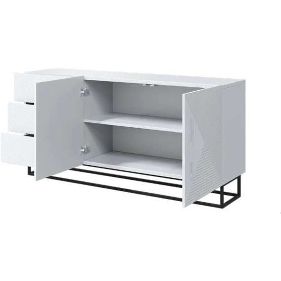 Skjenk Ash 167x81 cm - 2 dører - 3 skuffer - Hvit matt