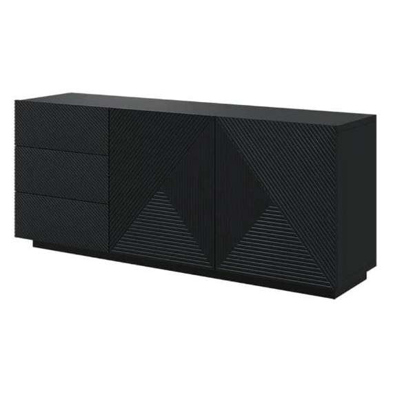 Skjenk Ash 167x71 cm - 3 dører - Svart matt